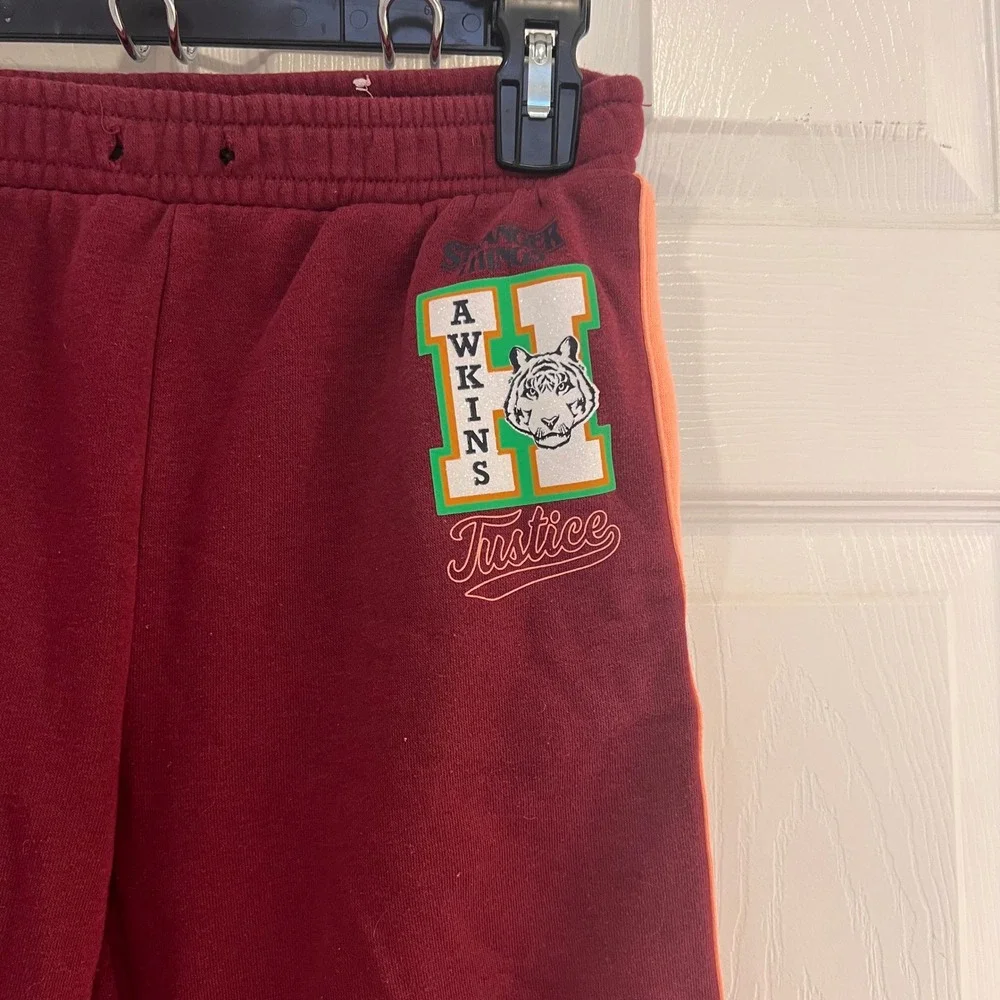 Justice Stranger Things Hawkins High Wide‎ Leg Sweatpants Burgundy Girls L 12/14